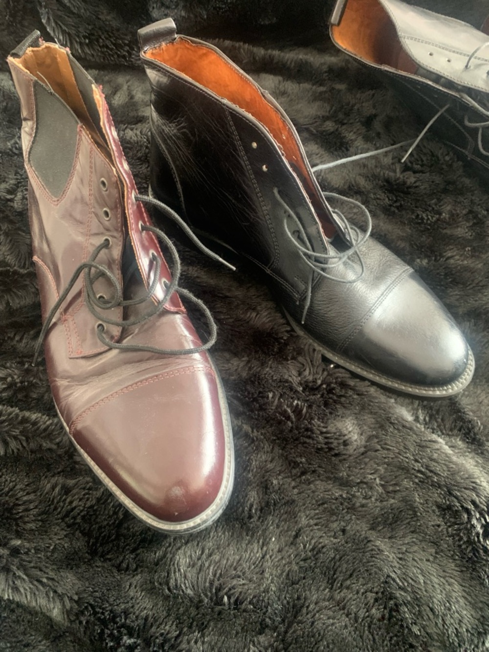 Men's Lace-Up Leather Boots in Black and Burgundy